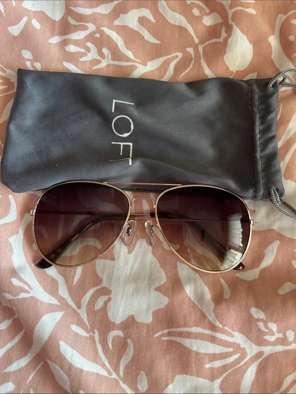 LOFT Gold Frame Sunglasses with Brown Gradient Lenses